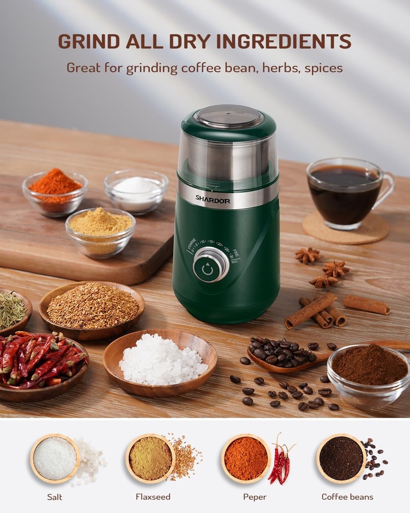 SHARDOR Electric Super Silent Blade Coffee Grinder, Timed Control