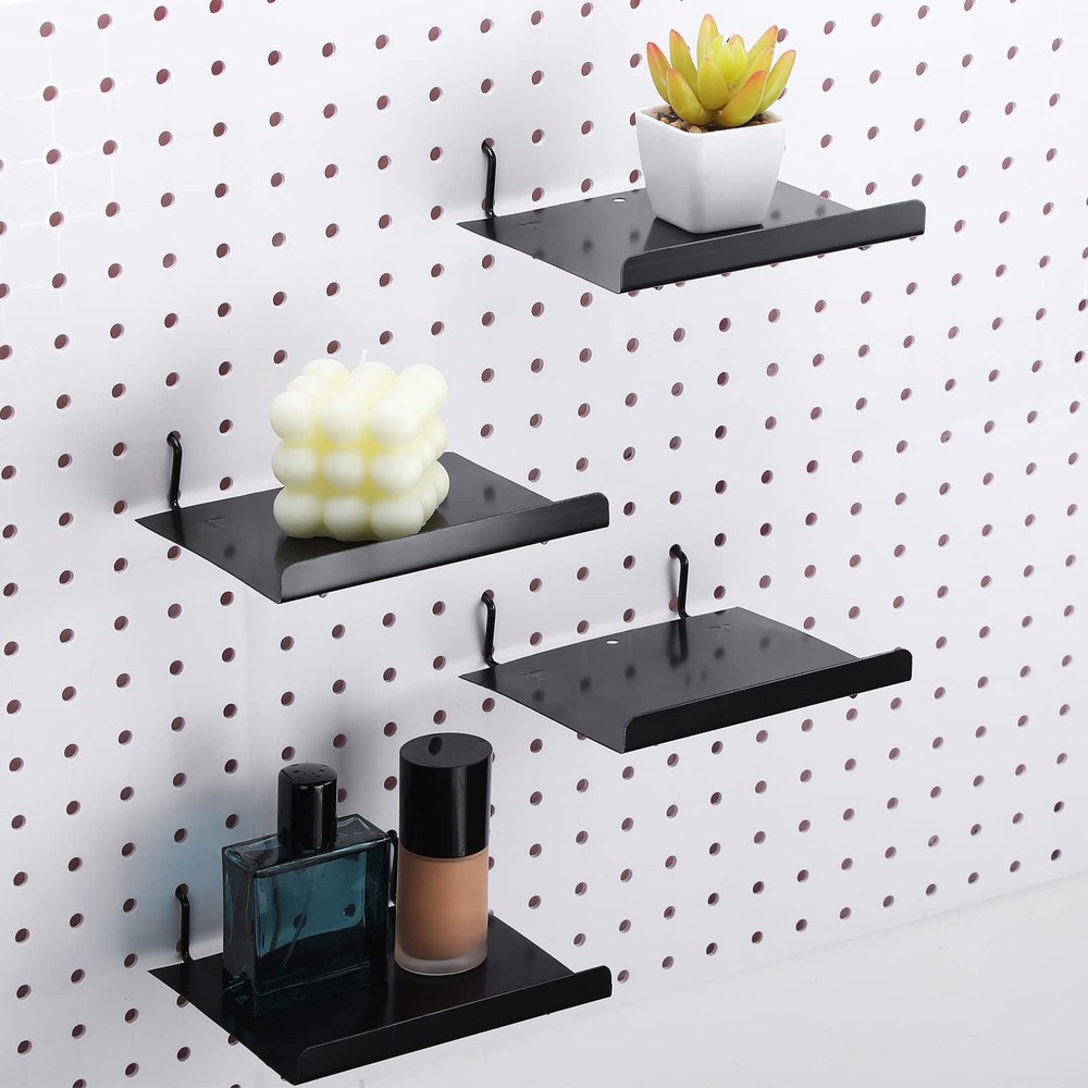 Coume 4 Pack Pegboard Shelves Wall Organizer Peg Board Shelf Brackets Black
