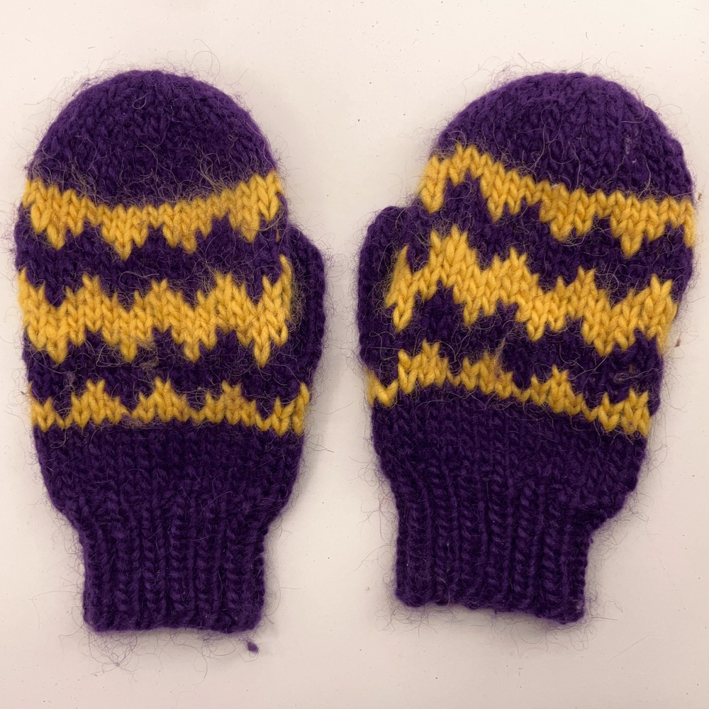 Purple Gold Zig Zag Line Pattern Knit Winter Mittens