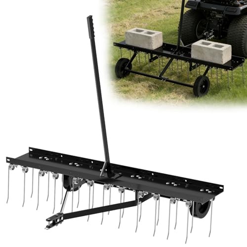 48" Tow Behind Dethatcher, Pull Behind Lawn Dethatcher with 24 Rust Black-48IN