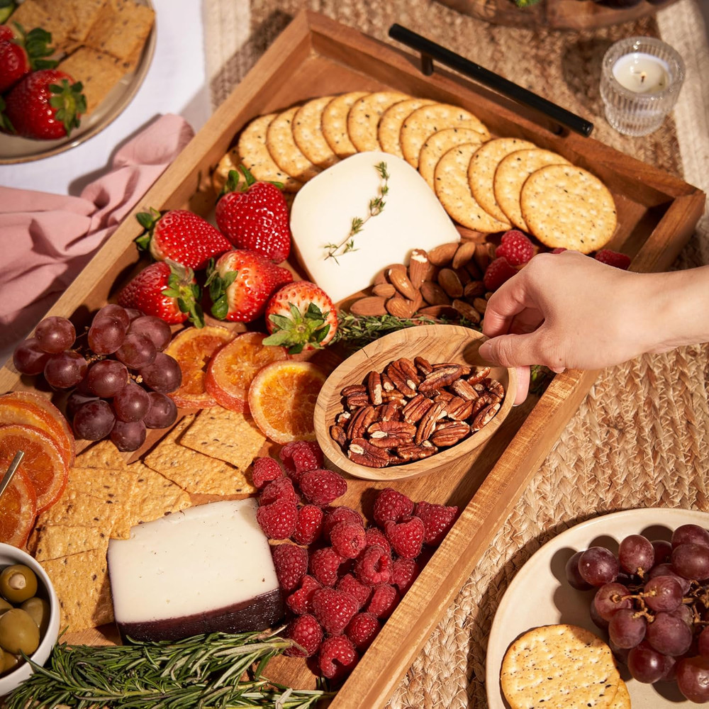 Modern Manor Longboard Cheese Platter with Handles, Rectangular Cheese Board and