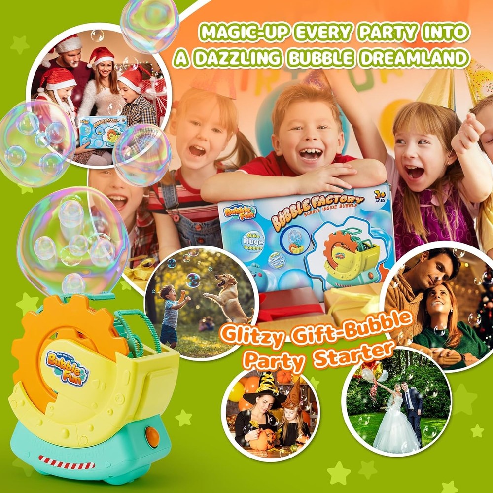 Rechargeable Bubble Machine for Kids – Extra Large Bubbles with Bubble-in-Bubb
