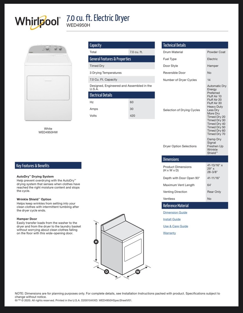 Whirlpool Electric Washer And Dryer