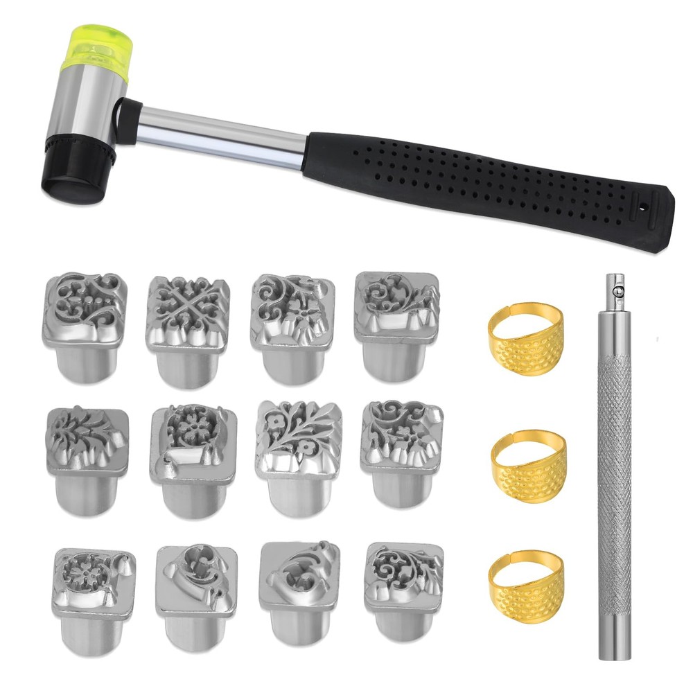 Leather Craft Stamping Tools, Kit with 12 17 PCS, Silver