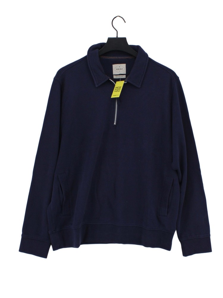 White Stuff Men's Jumper L Blue 100% Cotton Collared Pullover