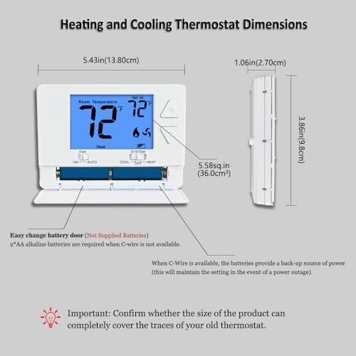 NonProgrammable Thermostat for House, Digital Energy-Saving Blue