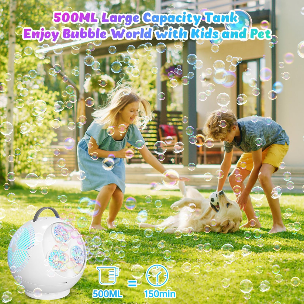 Bubble Machine for Kids Toddlers,45°/360° Auto Rotatable Spherical Bubble Maker