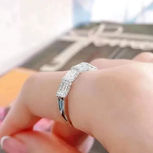 2 Ct Emerald Cut Lab Created Half Eternity Band Ring 925 Sterling Silver