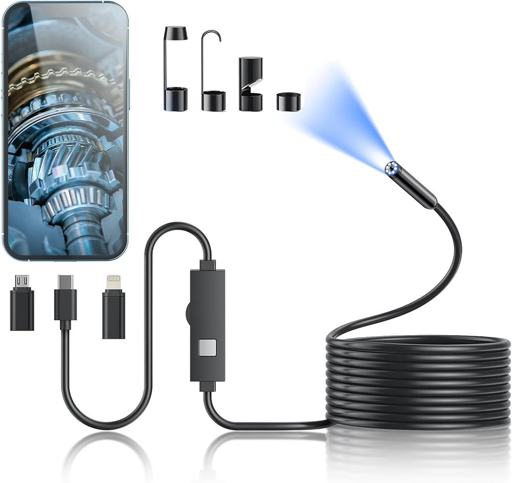 Endoscope Camera with Light, 1920P HD Borescope Tools with 8 Adjustable LED Ligh