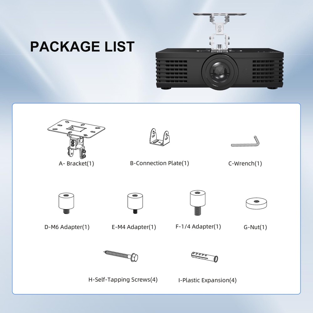 Universal Projector Ceiling Mount Low Profile Retractable Arms Black PR14B