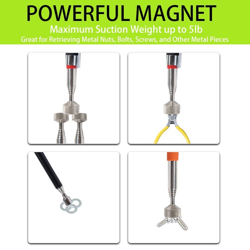 7pcs Telescoping Magnet Pickup Tool Stick Include 8 lb LED Light Grabber Extend