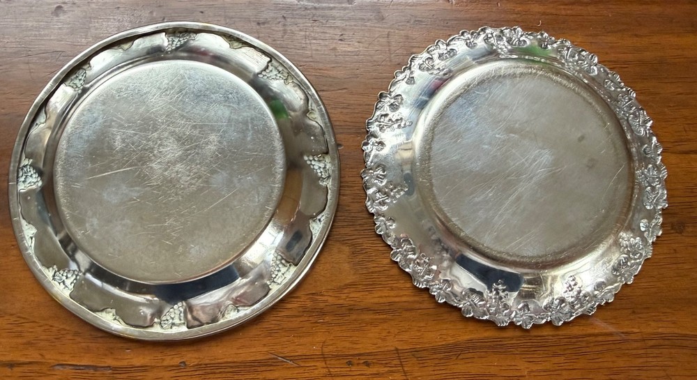 2 SILVER PLATED COASTERs-VINTAGE SMALL PLATES