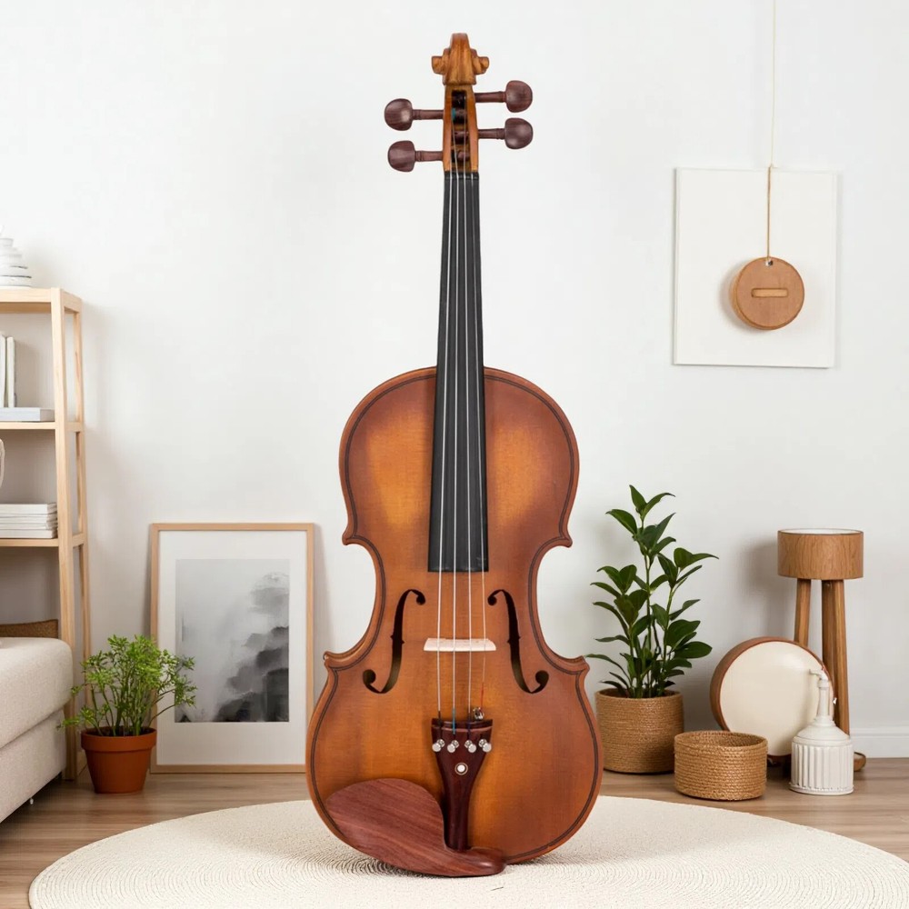 4/4 Solid Spruce Top Acoustic Beginner Violin Set - Shoulder Rest, Tuner, Matte