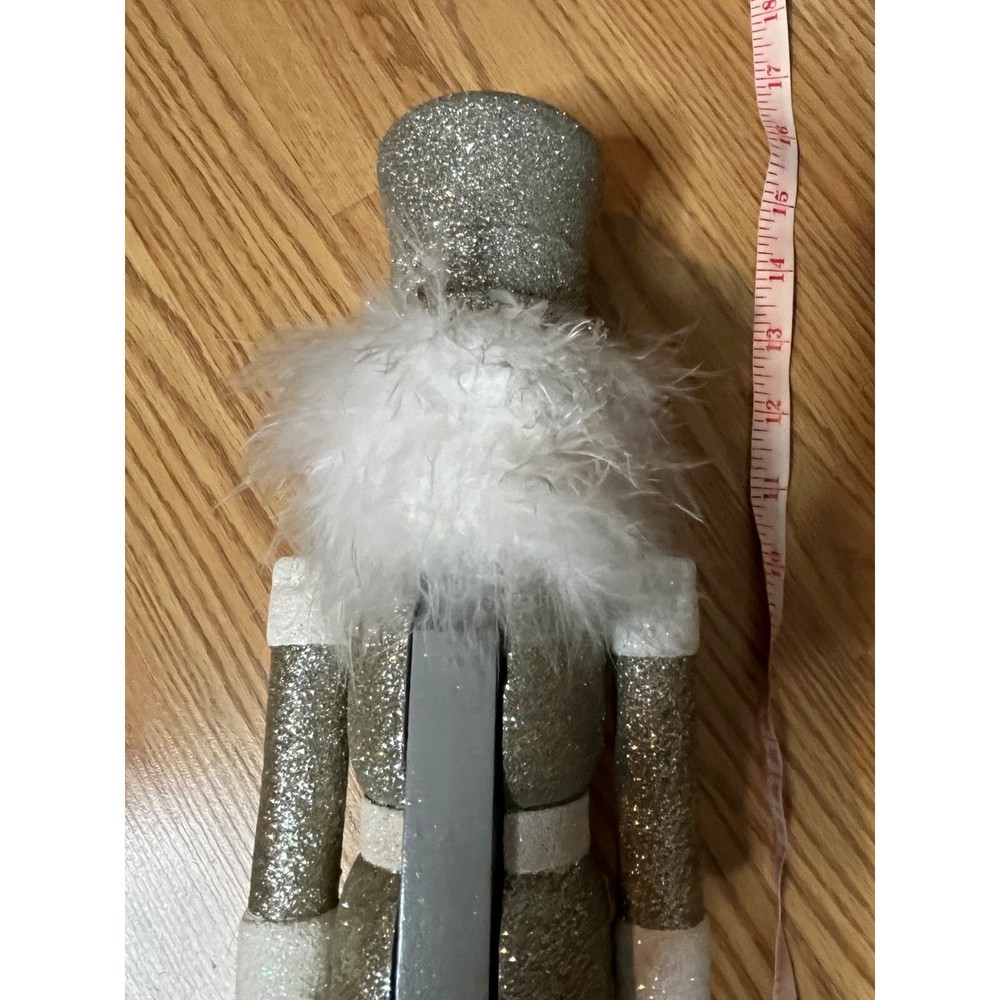 Silver Glitter Nutcracker Soldier Decoration 14"