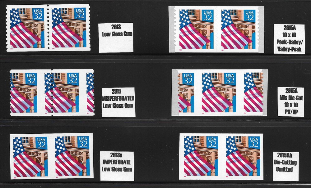Sc #2913, 2915A Flag Over Porch Error & Freak Group--Misperforated/Imperforate
