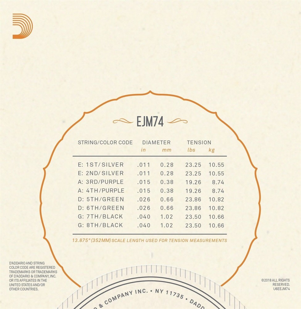 D'Addario Mandolin Strings Loop End Monel EJM74 11-40