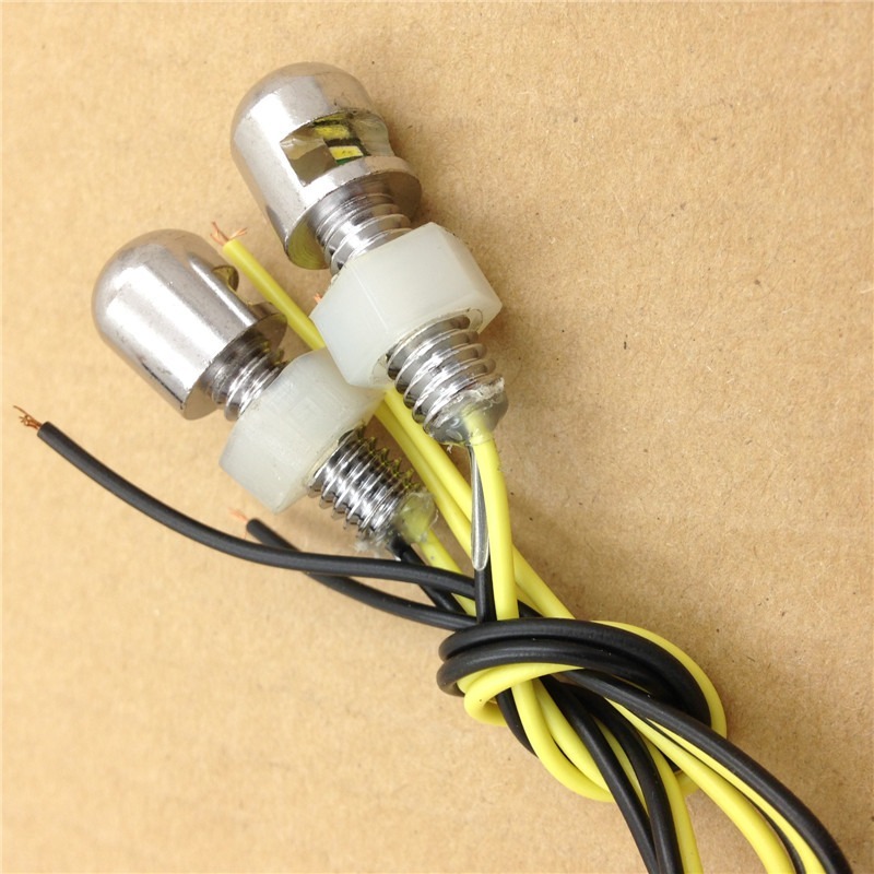 HTTMT Motorcycle Chrome Universal LED License Tag Plate Bolt Light