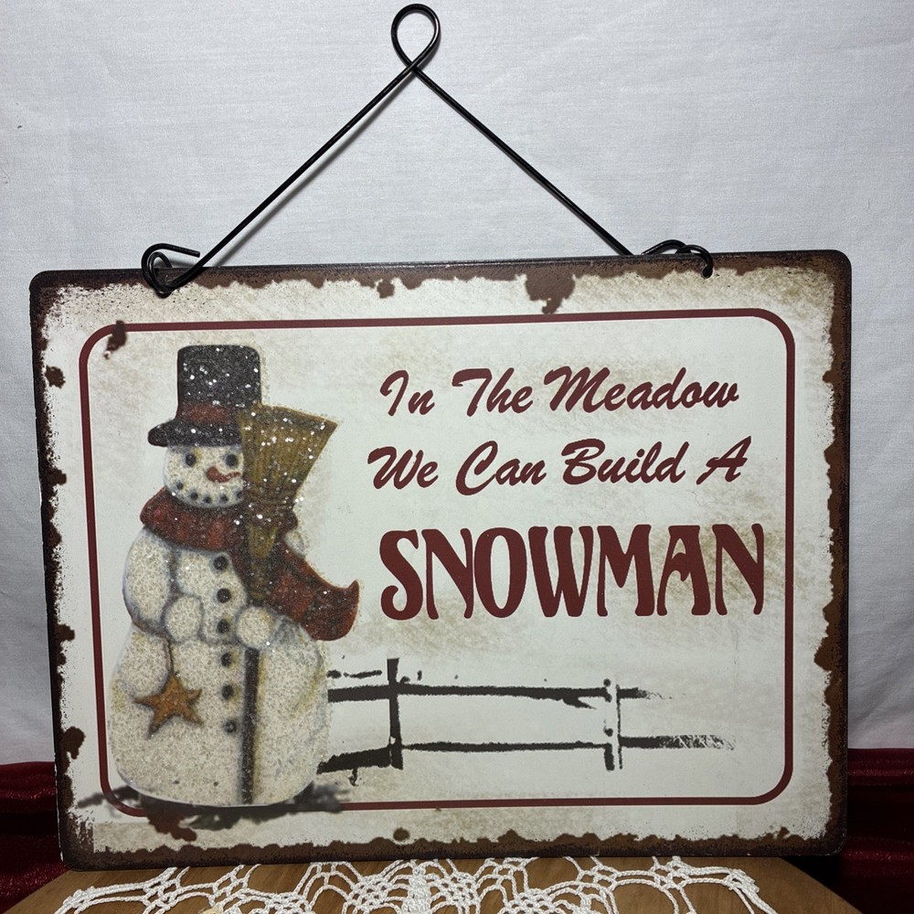 Rustic Christmas Tin Hanging Wall Snowman