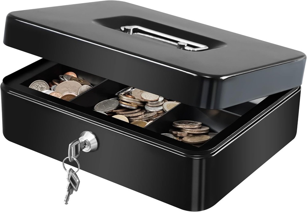 Durable Alloy Steel Cash Box with Key Lock & Multi-Function Storage Design