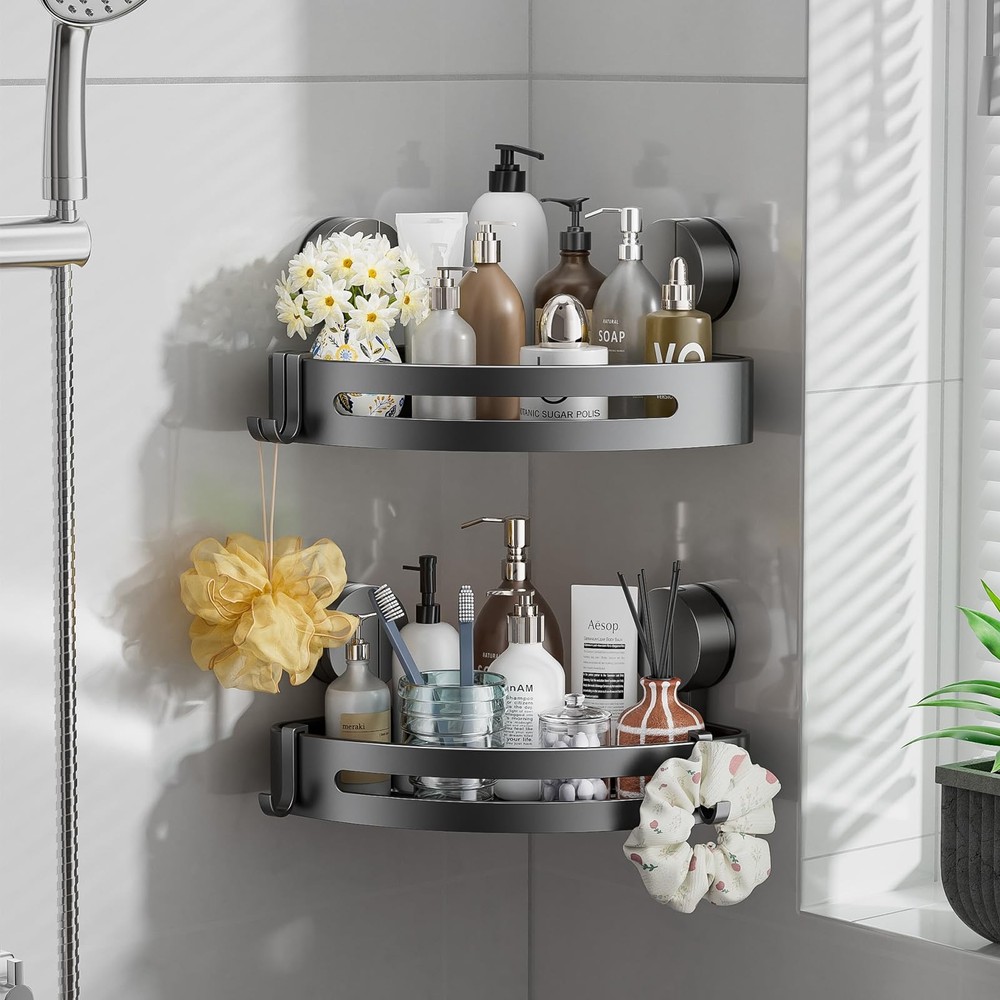 Bathroom Shower Caddy, Suction Cup Corner Shelf,2 Packs Rustproof Wall Mounte...