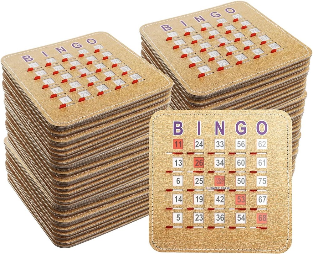 100-Pack Stitched Reusable Shutter Slide Bingo Cards with Shutter Clear Slider