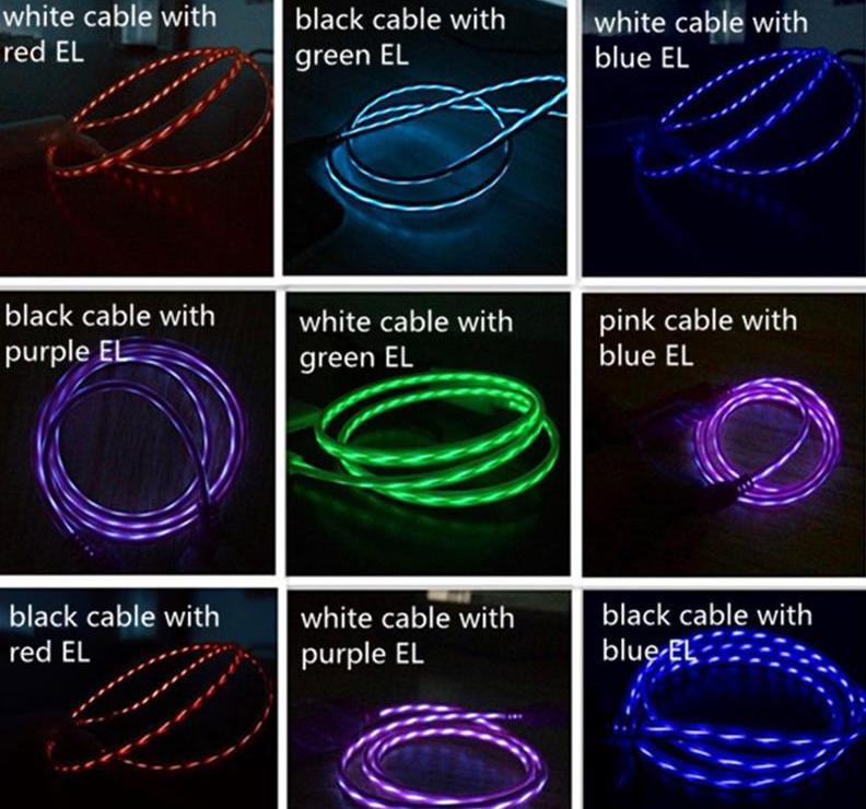 32" EL-FLOW LIGHT LED SMART CHARGER USB cable FOR iPhone 8 7 6 plus 5s micro B C