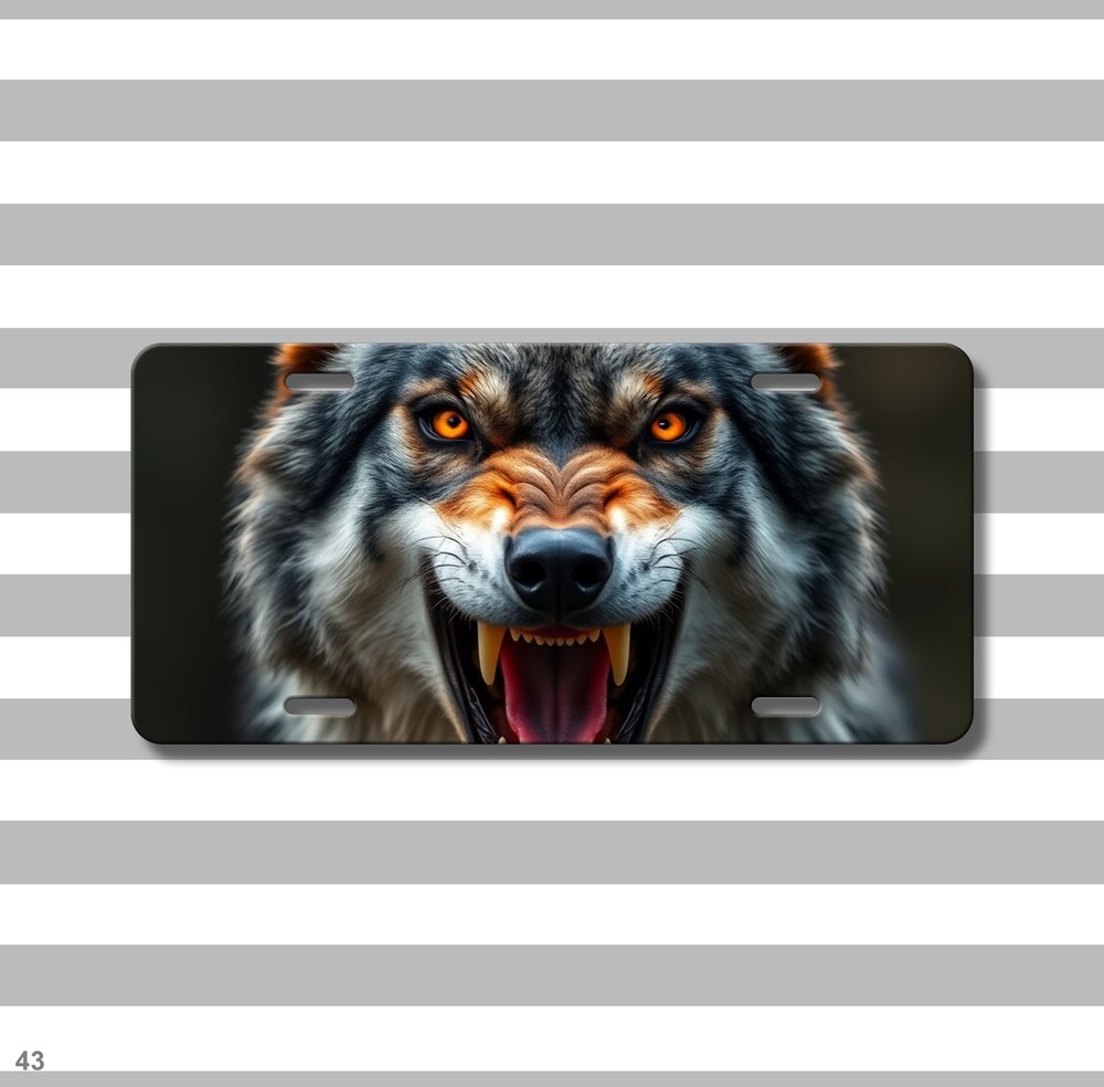Snarling Wolf License Plate Snarling Design Customizable Car Tag Gift Idea