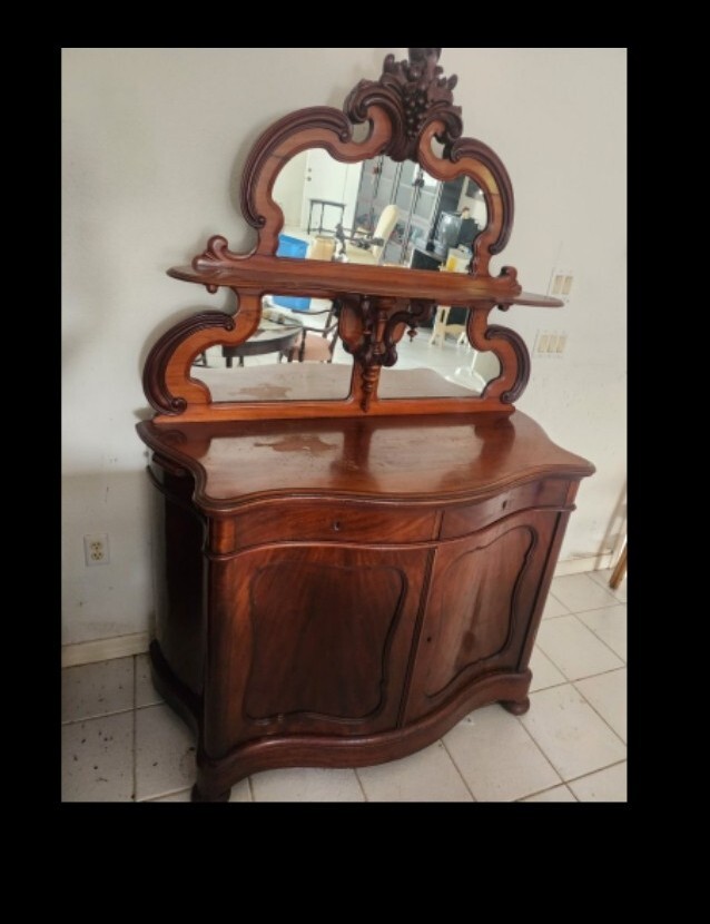 Antique HANDMADE Chiffonier Sideboard W Carvings, Shelves,  Concealed Pullouts