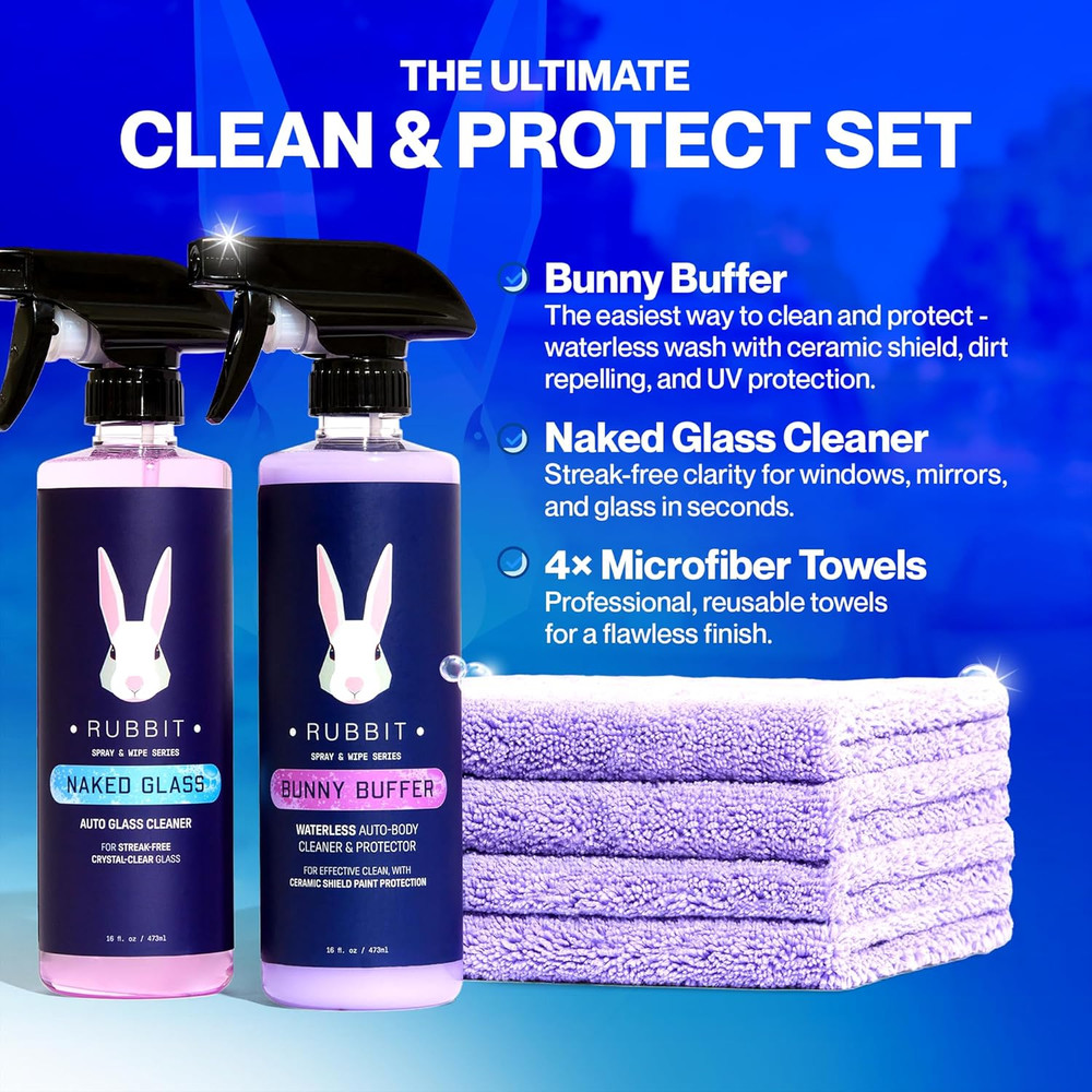 Bunny Buffer Bundle, Waterless Sio2 Ceramic Car Wash & Protect Kit with Auto Bod