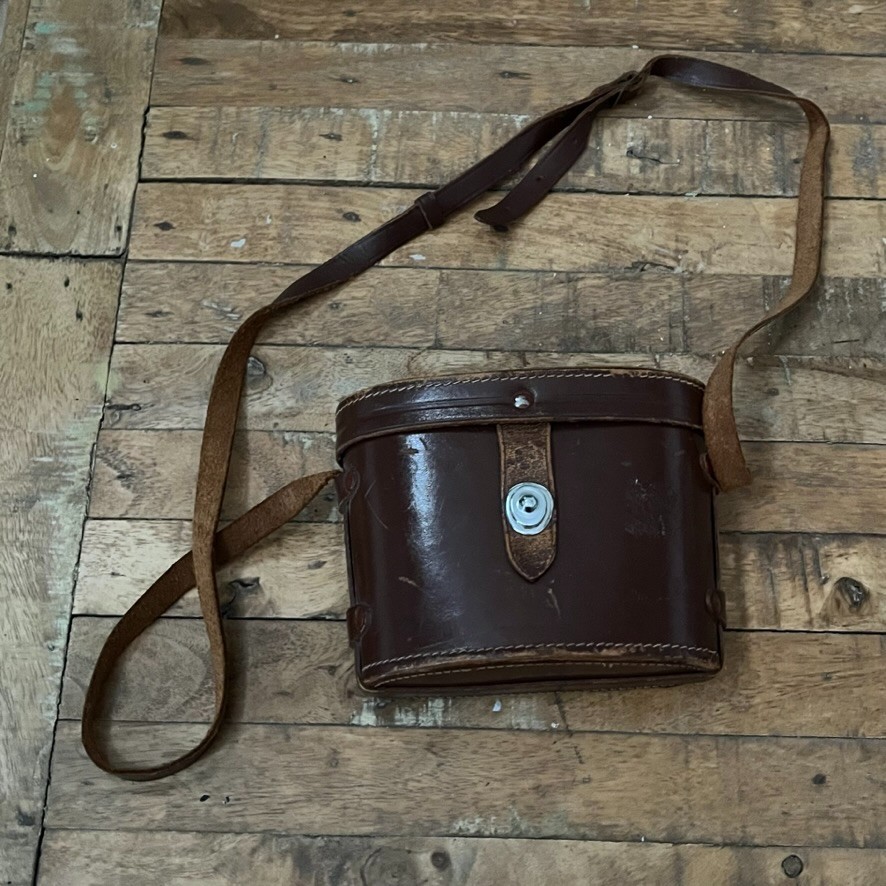 Vintage Brown Leather Binocular Case Red Lining & Leather Strap