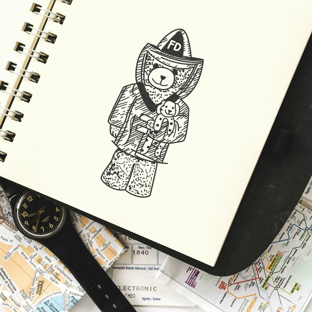 Bear Fireman Art Rubber Stamp