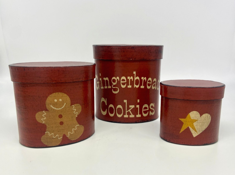 Primitive Rustic Handpainted Nesting Boxes Gingerbread Christmas Set of 3