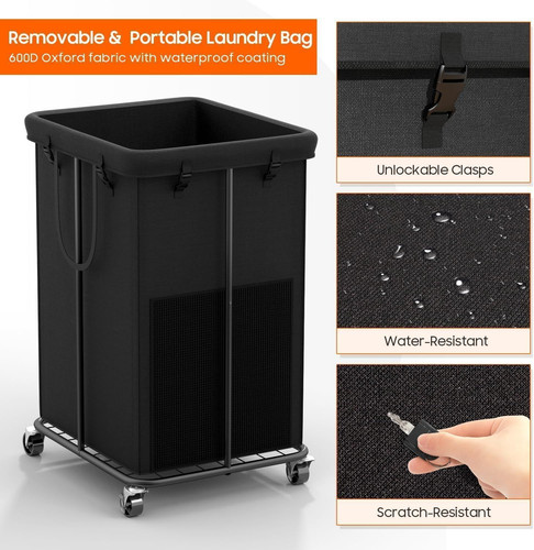 150L Laundry Hamper with Wheels, Rolling Basket 40GAL, Black
