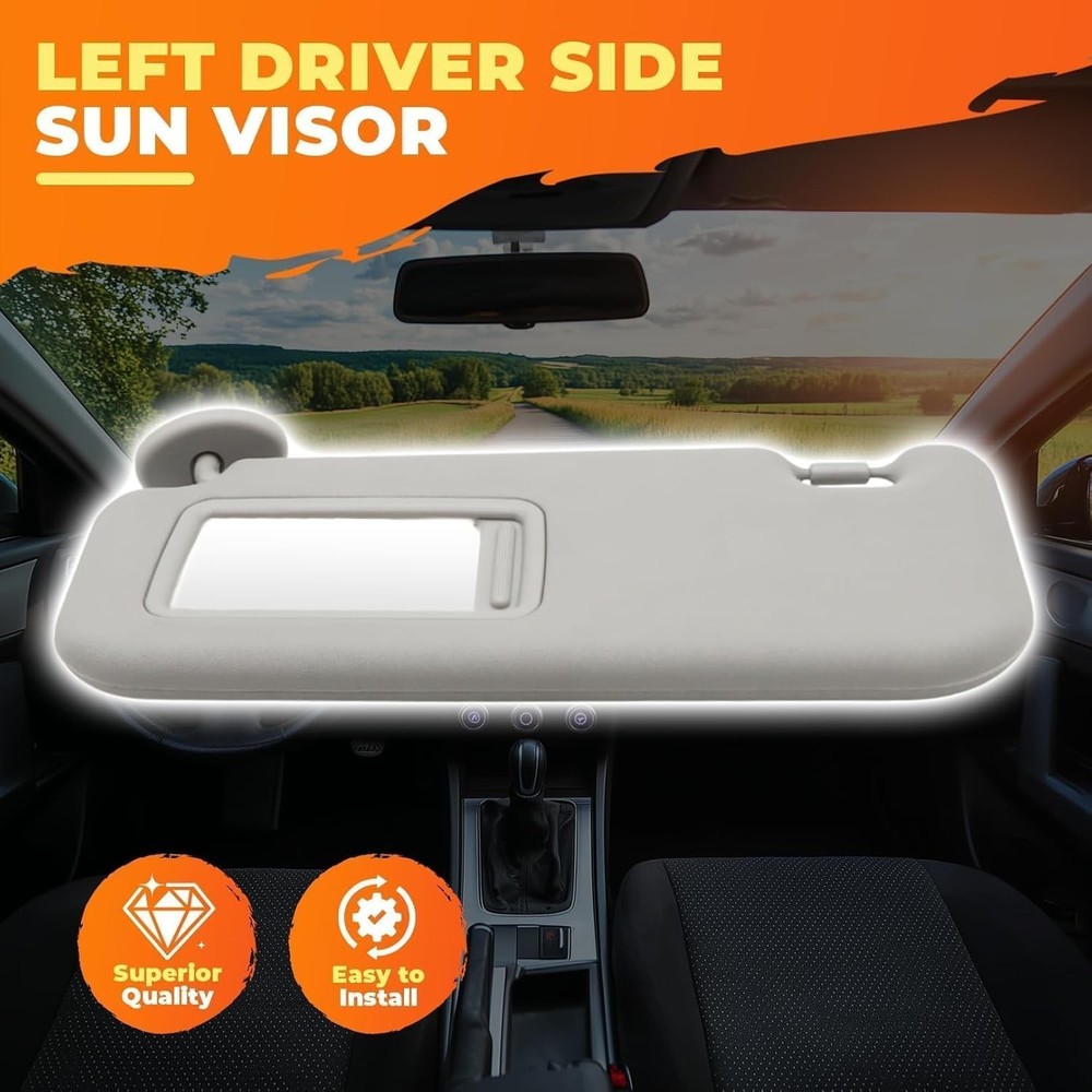 Driver Side Sun Visor Compatible with Yaris 2007 2008 2009 2010 2011 Gray