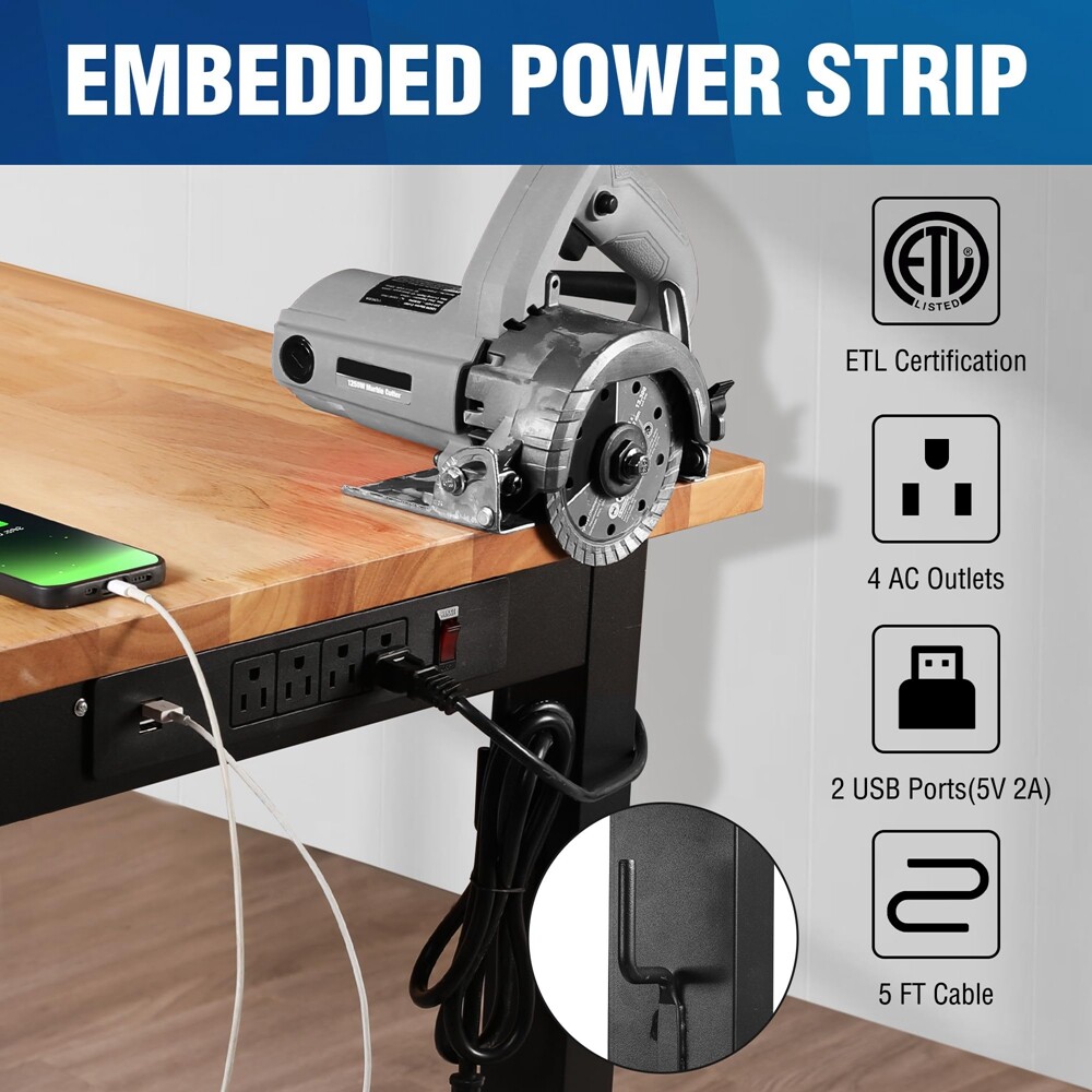 Workpro 48" Workbench Adjustable Height Work Table 1500LBS Load Rubber Wood Top