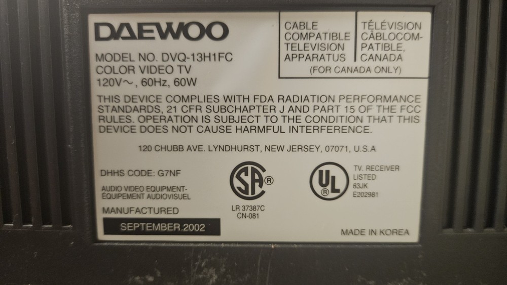 Vintage 13" Daewoo Tv/Vcr Combo Tested