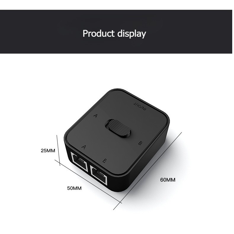 Gigabit Network Switch RJ45 2 Input 1 Output Black No Power Sharing Box