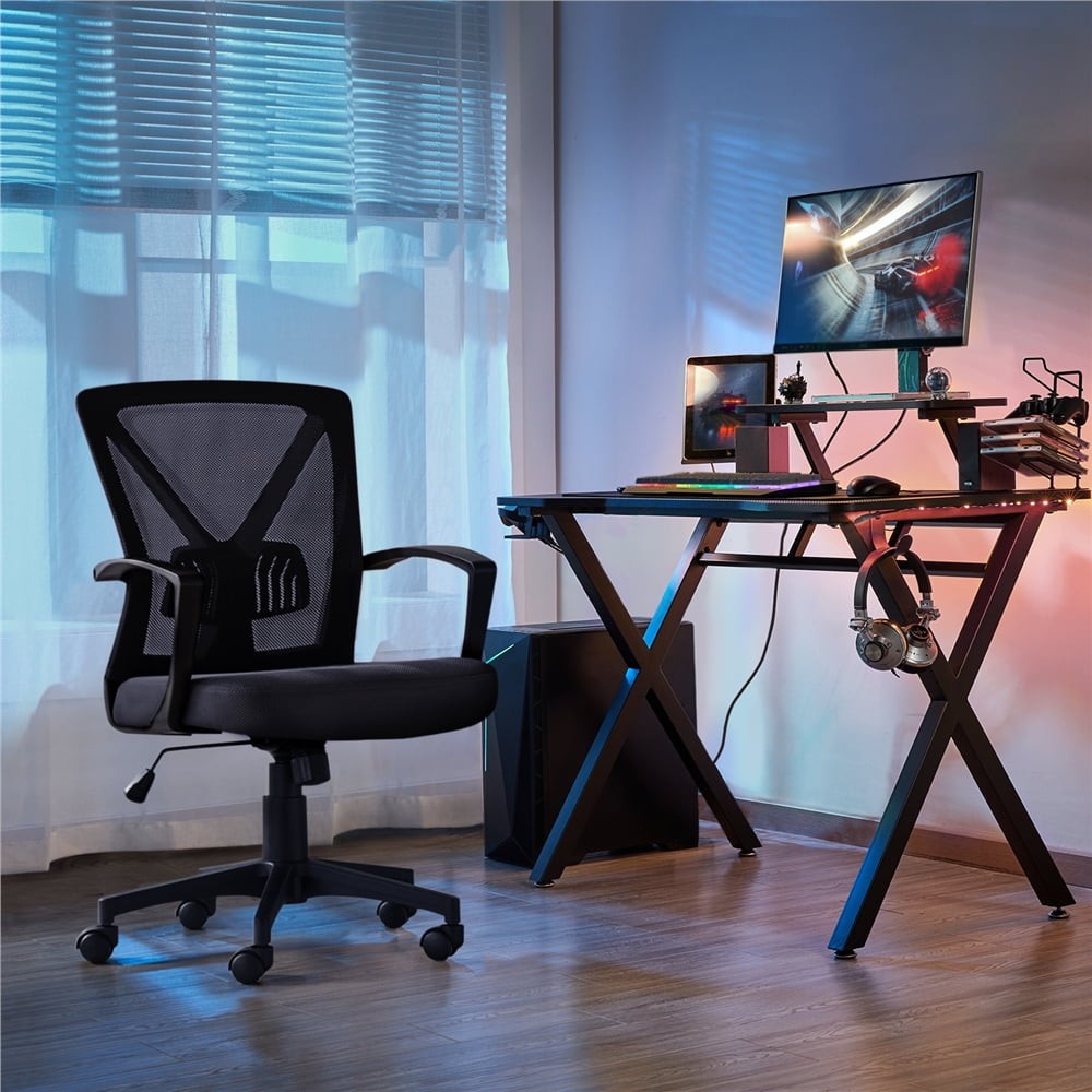 Adjustable Mesh Office Chair Mid Back W/ Wheels Black