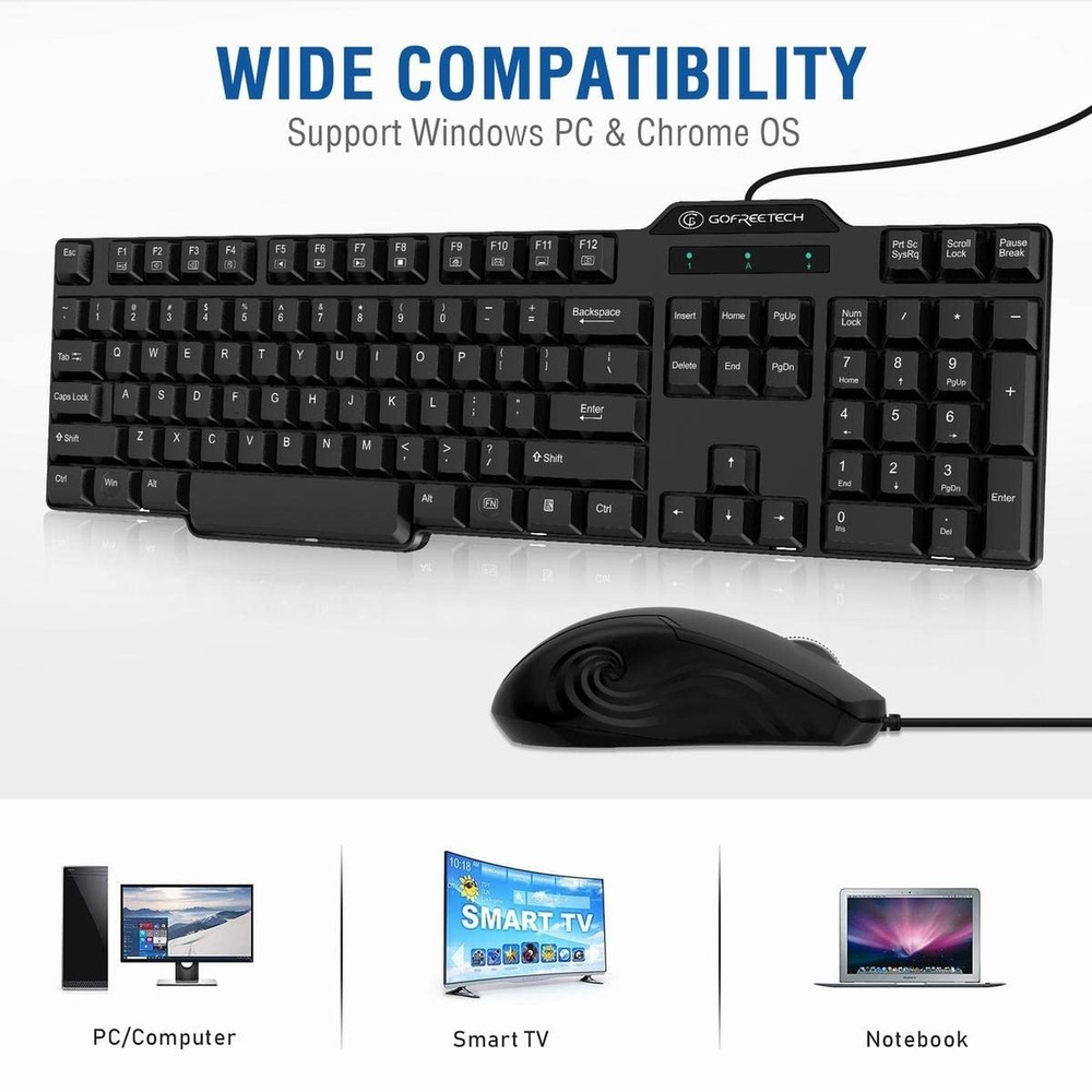 Wired Keyboard and Mouse Combo, Gofreetech Full-Size Keyboard and Mouse Combo...