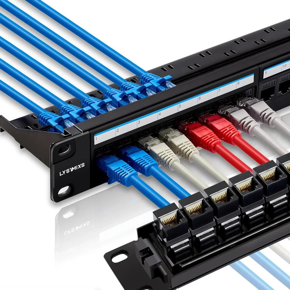 24 Port Cat6 RJ45 Patch Panel Feed Through Ethernet Network Panel 19 Inch Rack