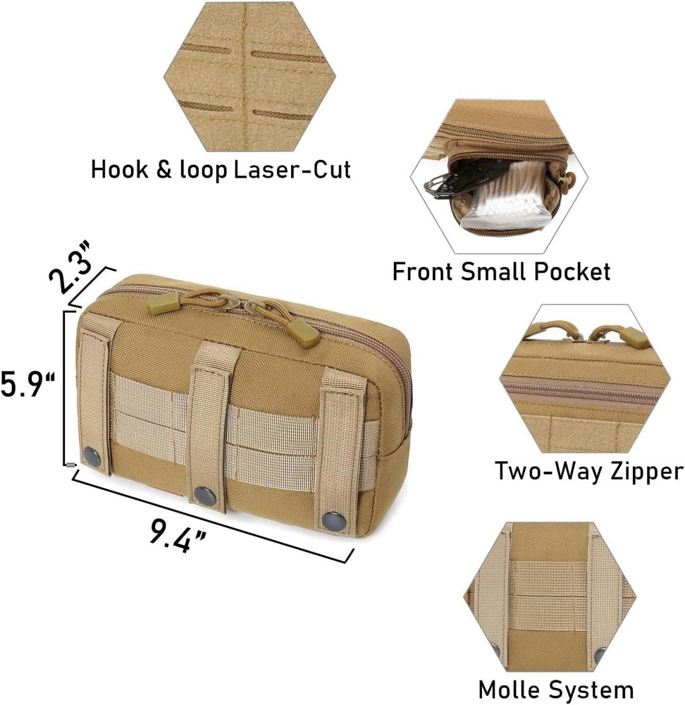 Tactical Molle Horizontal Admin Pouch with Front Drawstring Coyote Brown