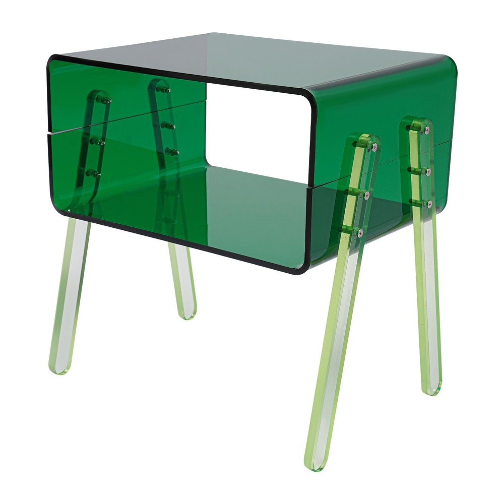 Acrylic Side Table, Green 2-Tier End Table with Open Storage for Small Spaces