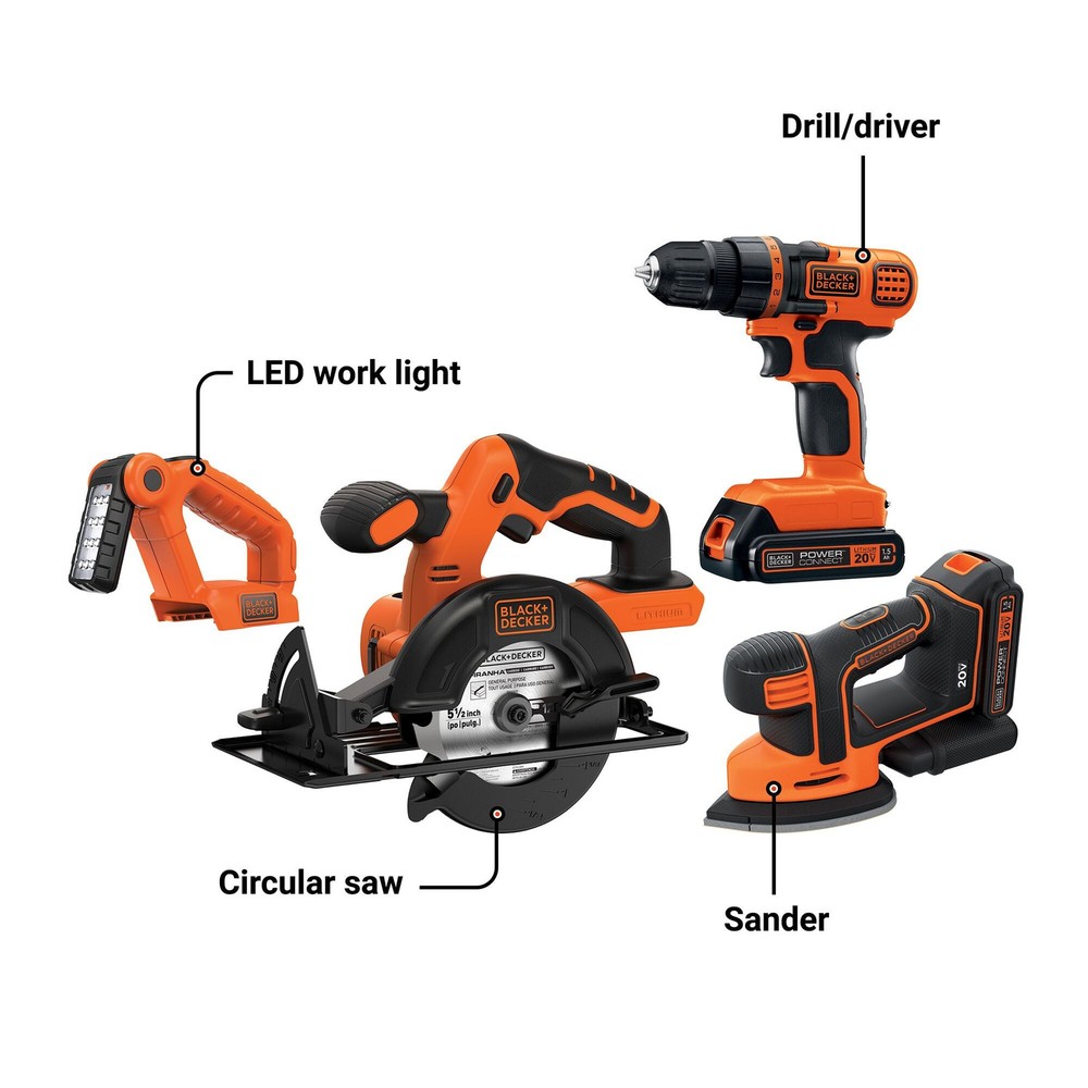 BLACK+DECKER 20V Max* Lithium Ion 4 Tool Combo Kit - BD4KITCDCMSL