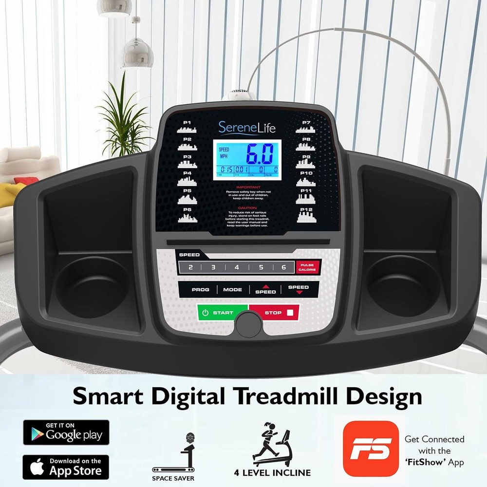 Smart Digital Folding Treadmill w/ LCD Display & Bluetooth for Home Use - 6 MPH