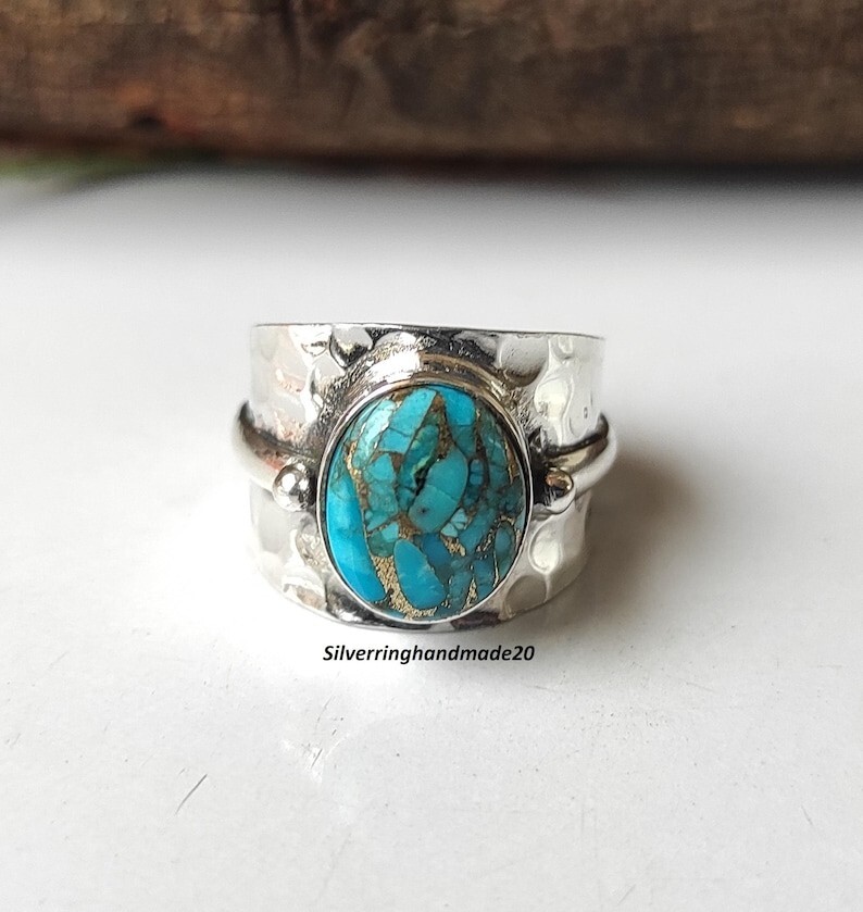 Blue Copper Turquoise Solid 925 Sterling Silver Statement Ring, All Size M1661
