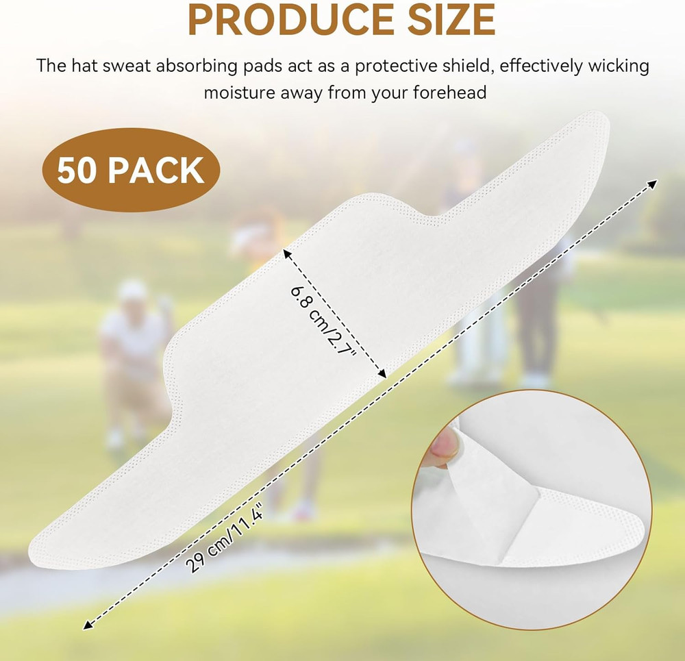 Hat Sweat Liner Shields Absorbing Pad 50 Pcs, Disposable Protector Cap Sweat ...