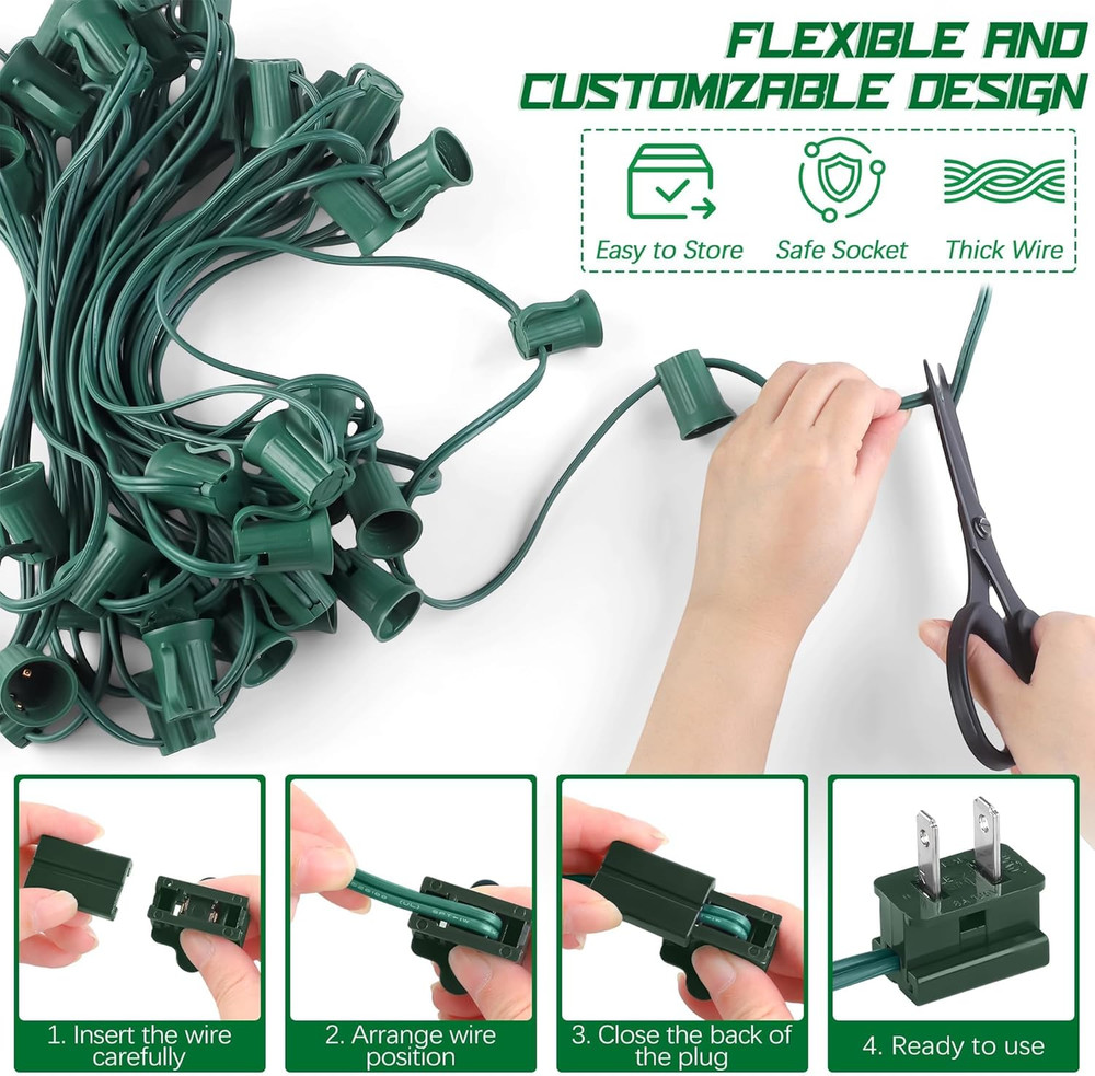 50 Ft C9/E17 Christmas Light Sockets Set Outdoor UL Listed String Light Include
