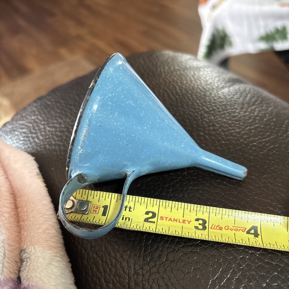 VINTAGE Blue Eggshell Funnel With Handle. SMALL CUTE SEE PHOTOS