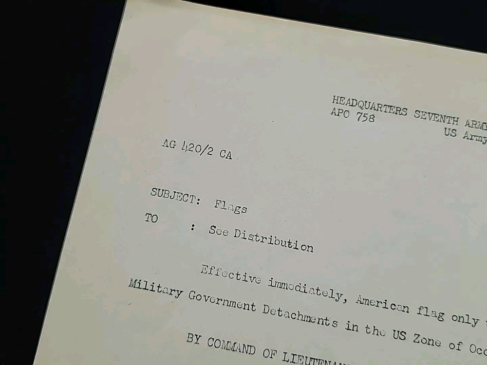 1945 German WWII US Army War Military Document Display US Flags Occupied Germany