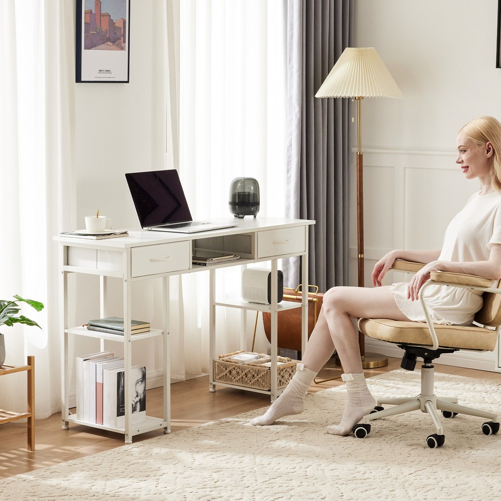 48" Office Computer Desk,Home Study Table with Storage Shelf & 3 Fabric Drawers